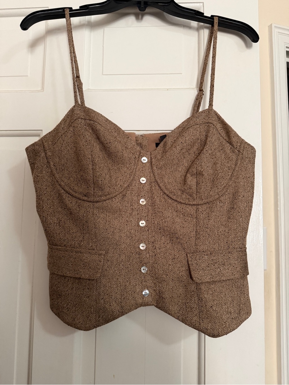 NWT Express Brown Tweed Bustier Crop Top with Buttons